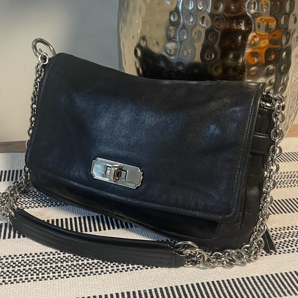 Coach Vintage Black Leather Chain Shoulder Bag